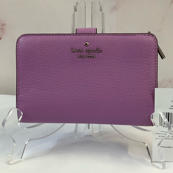 NWT Kate Spade Pebbled Leather Medium Compact Lavender Bifold Wallet